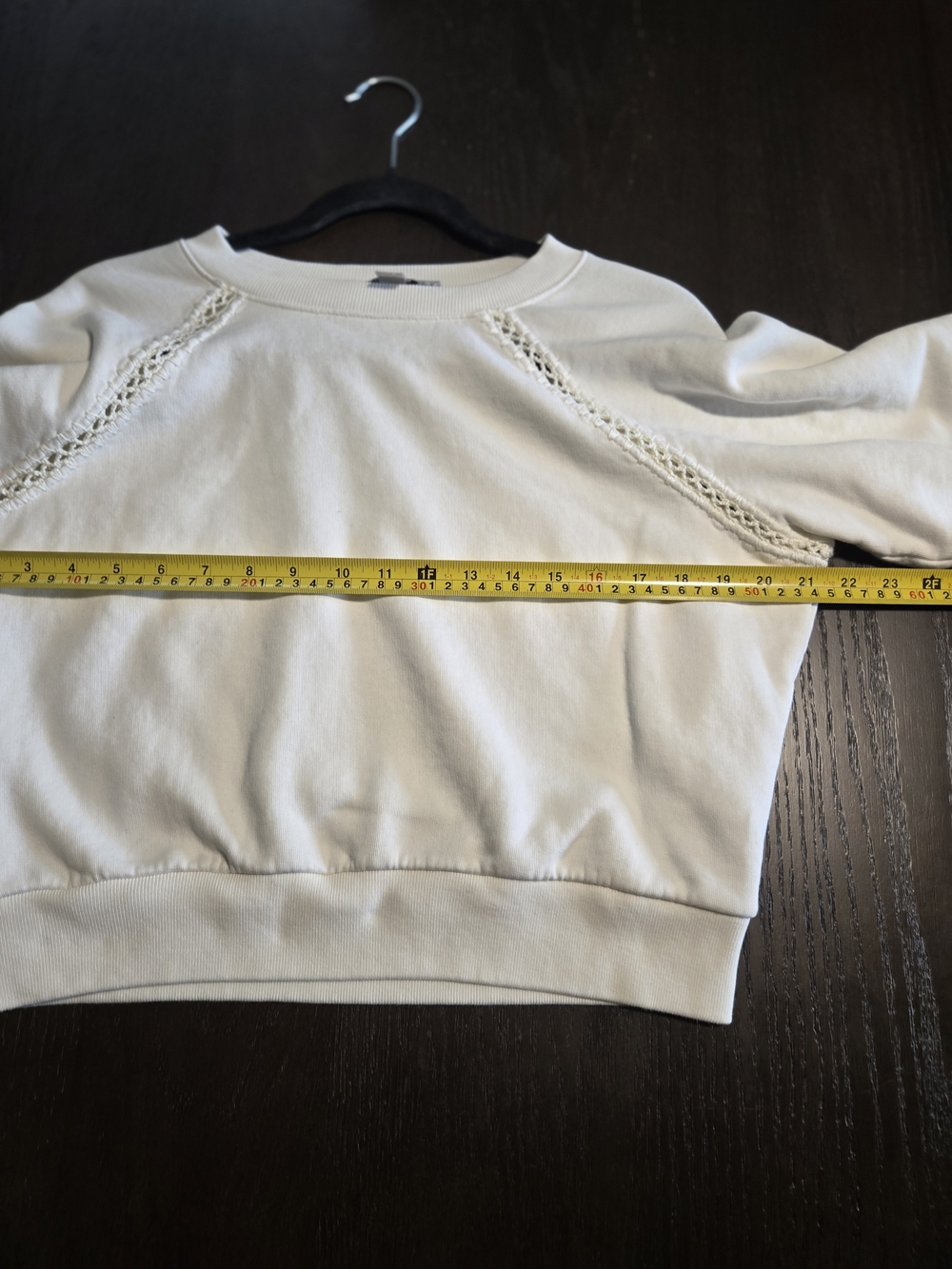 AllSaints White Cropped Sweatshirt with Crochet Shoulder Detailing - Picture 3 of 10